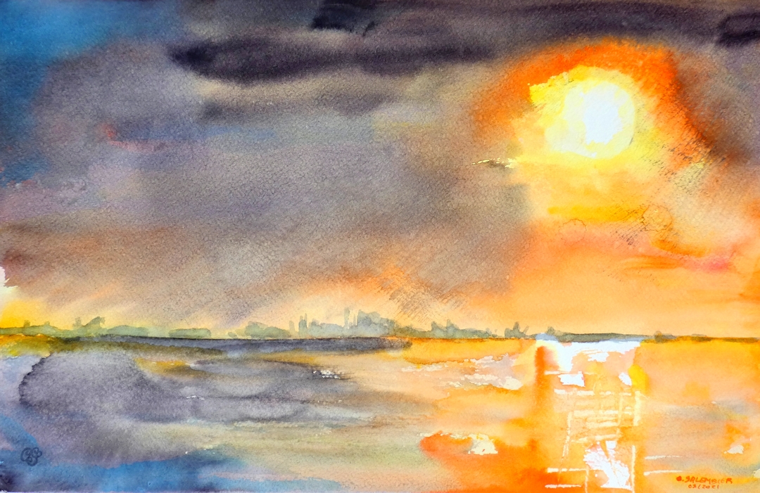 Coucher de soleil sur le port de Dunkerque